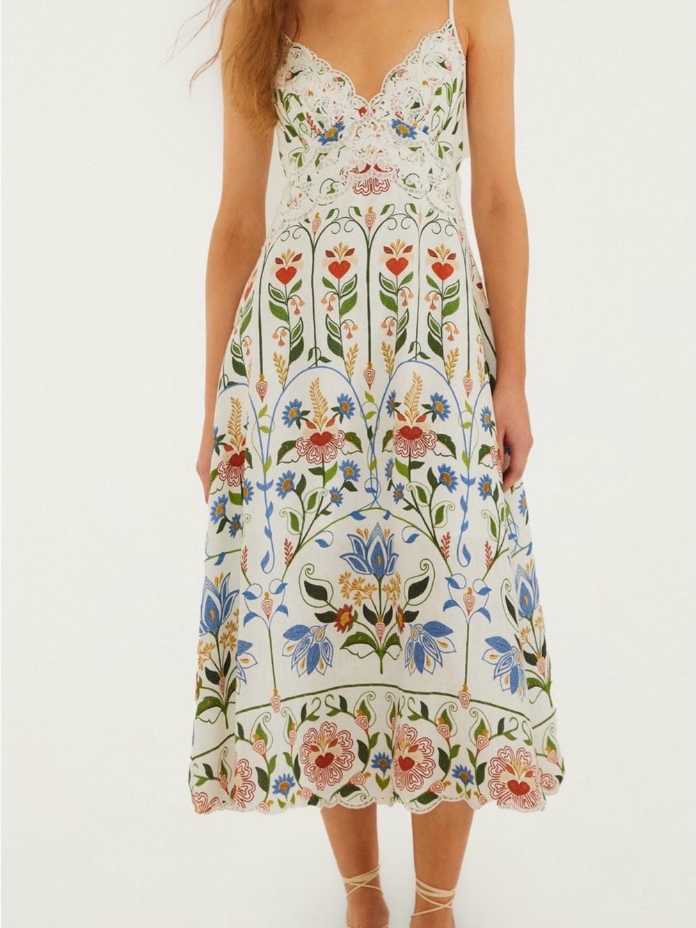 White Floral Lace-Trim Midi Dress - Picture 2 of 5
